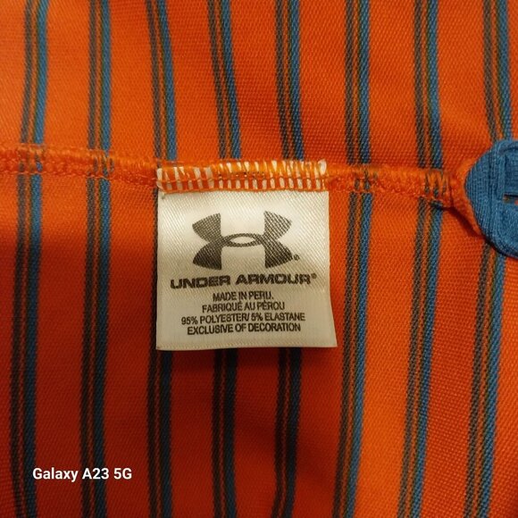 Under Armour Mens HeatGear Loose Fit Polo Shirt Red/Blue Striped LG 24" Armpit T - Picture 7 of 9